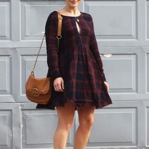 Altar'd State Plaid Long Sleeve Dress Back Cut Out Raw Hem Size Small